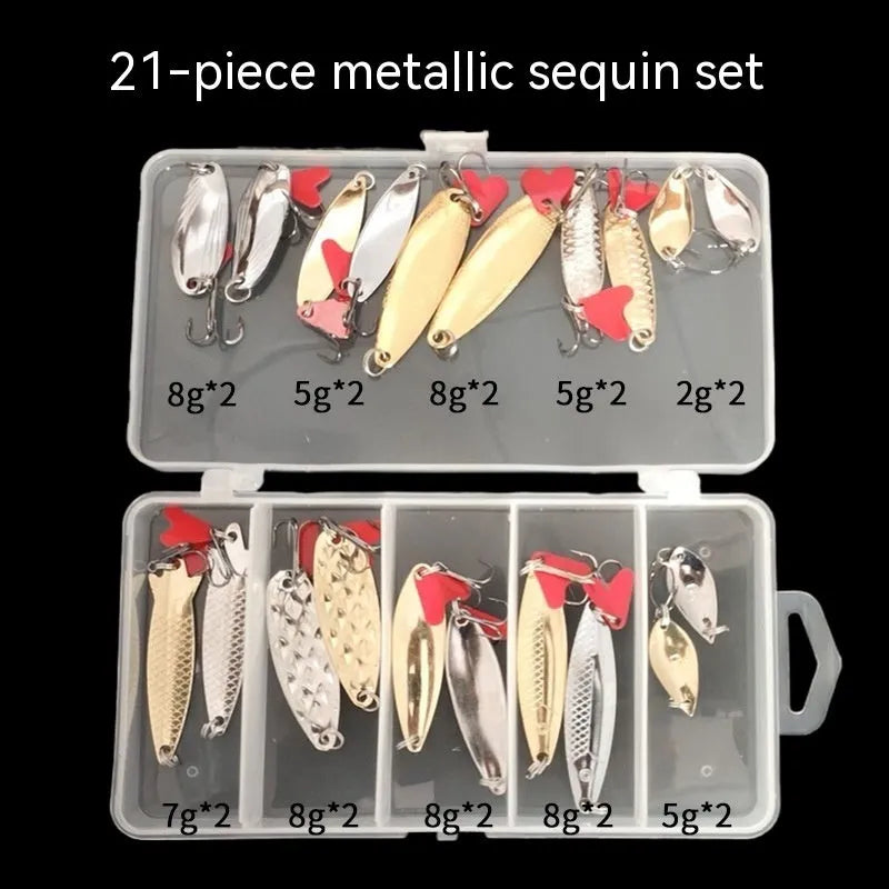 Pineapple sequin artificial fishing lure kit with gold and silver metal flash components