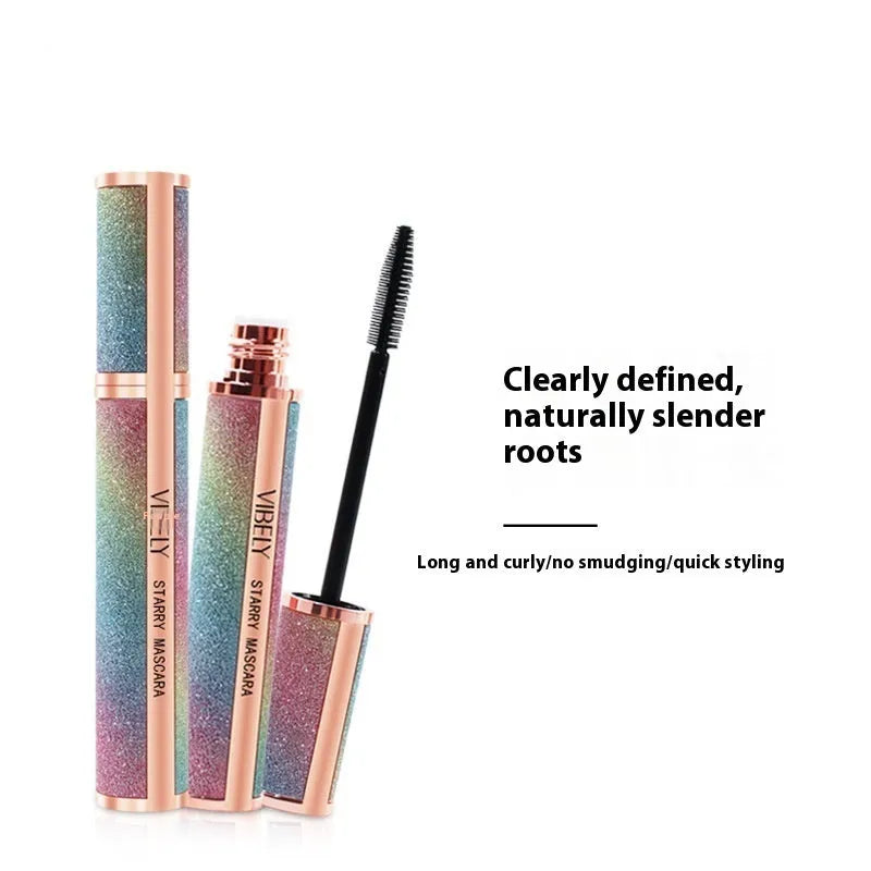 Black waterproof mascara for long thick curling lashes with smudge-resistant formula.