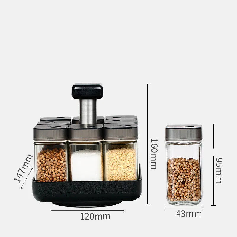 Glass spice jar organizer set with lids in photo colour design for kitchen seasoning storage