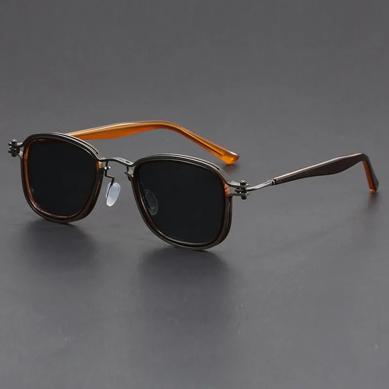 Retro square frame sunglasses with metal accents in a colour option like Black Gold full Gray