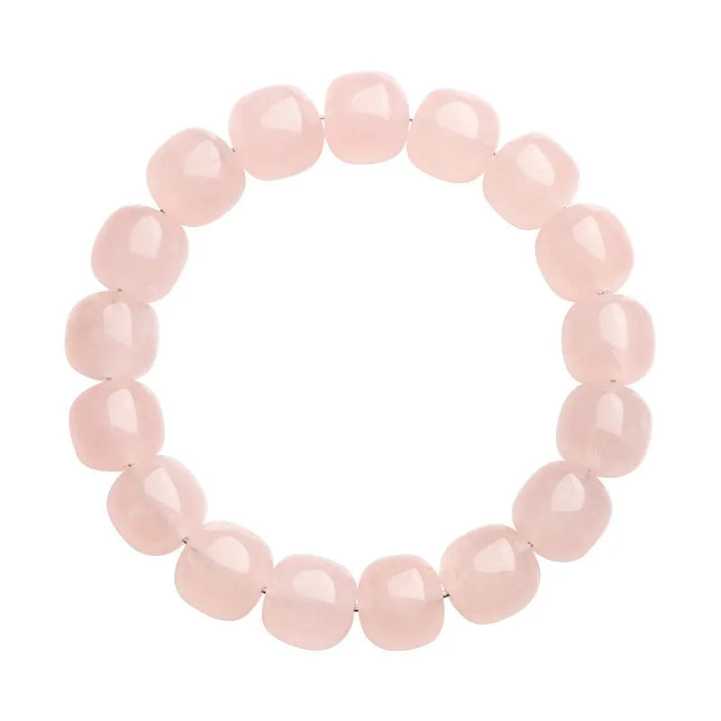 Pink crystal barrel bead bracelet with 11-12mm geometric beads and original design