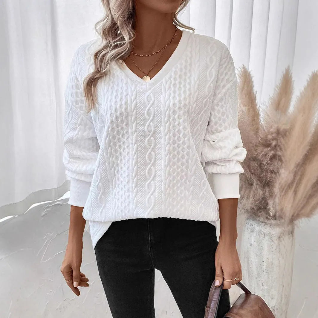 Milky white loose fit long sleeve t-shirt with a 3D pattern, showcasing Japanese Korean casual style.