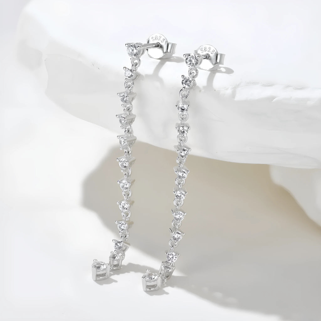 S925 sterling silver stud earrings with cubic zirconia and platinum electroplated geometric design