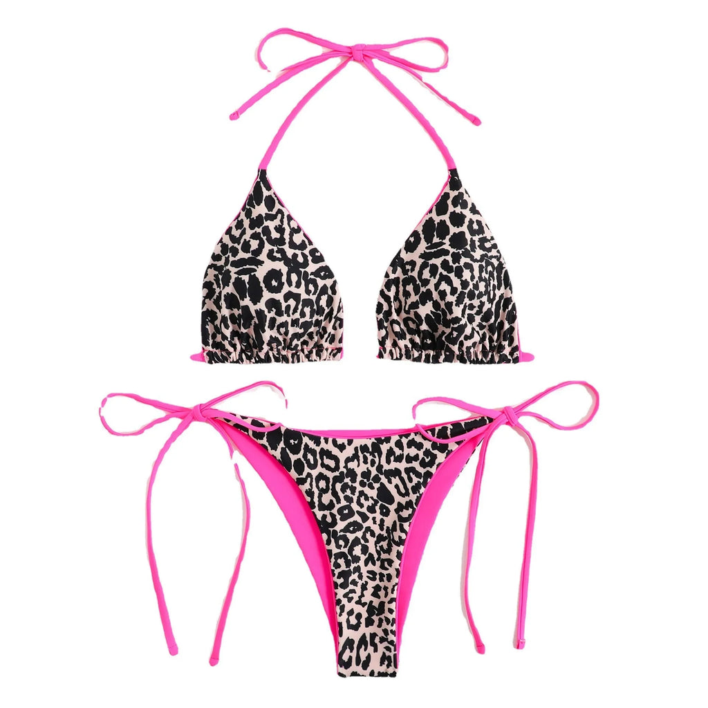 Women's lace-up triangle bikini top and split-style pants in a colour style from the available range.