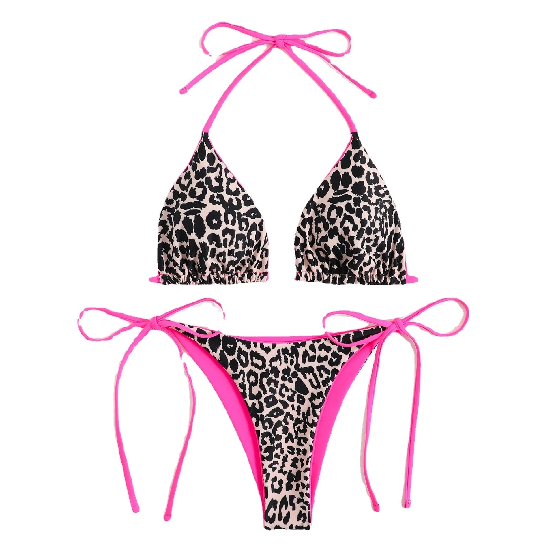 Women's lace-up triangle bikini top and split-style pants in a colour style from the available range.