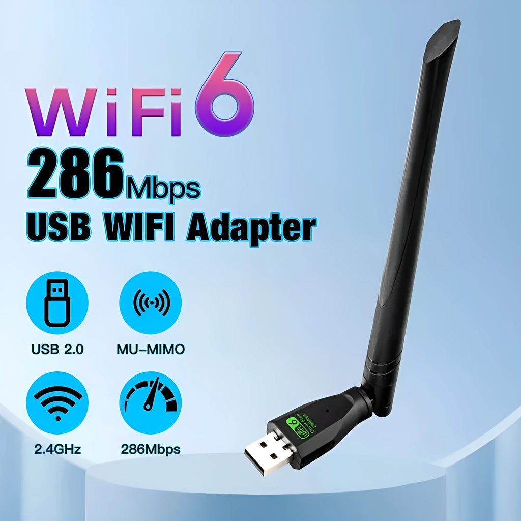 Black USB WiFi 6 wireless network card for desktop and laptop computers