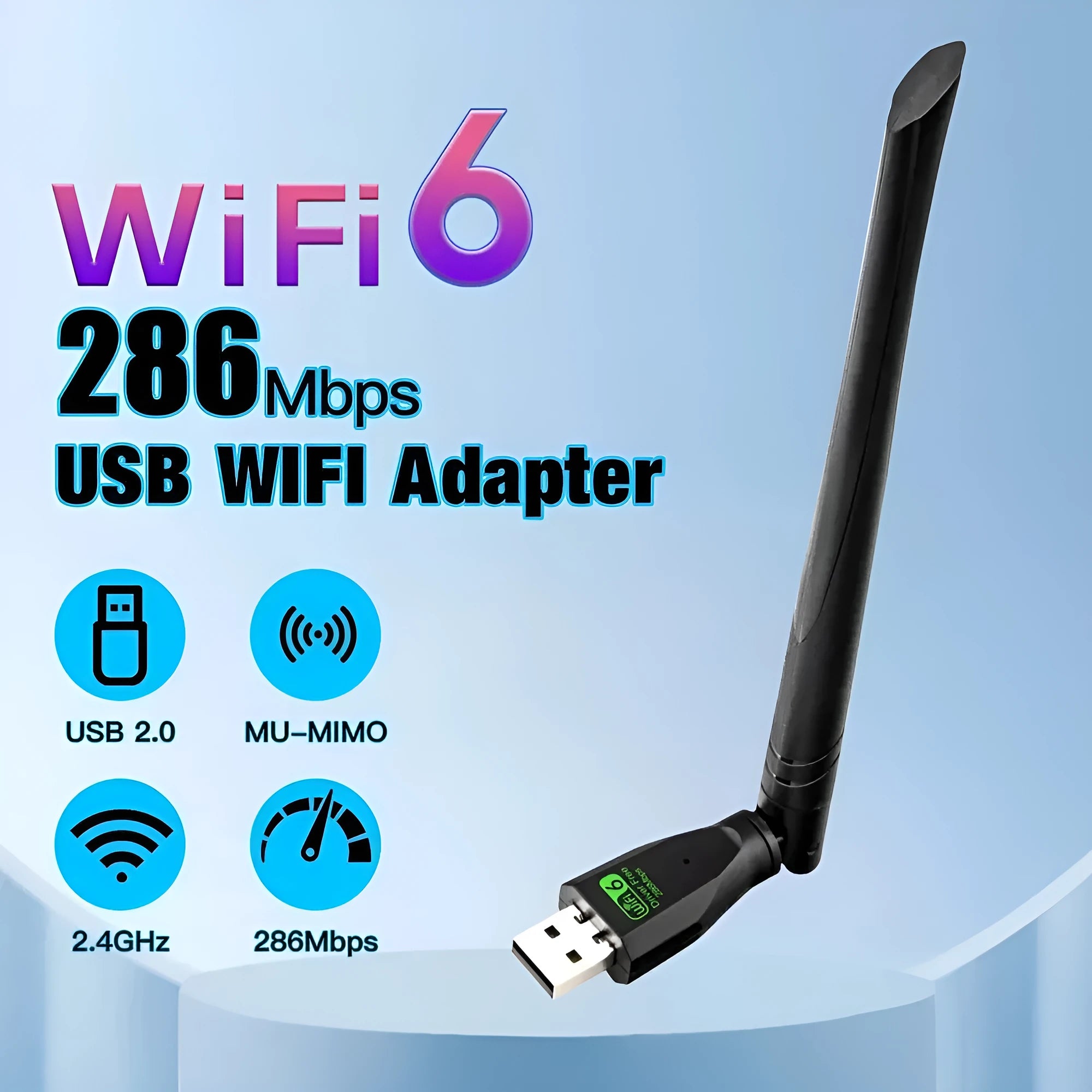 Black USB WiFi 6 wireless network card for desktop and laptop computers