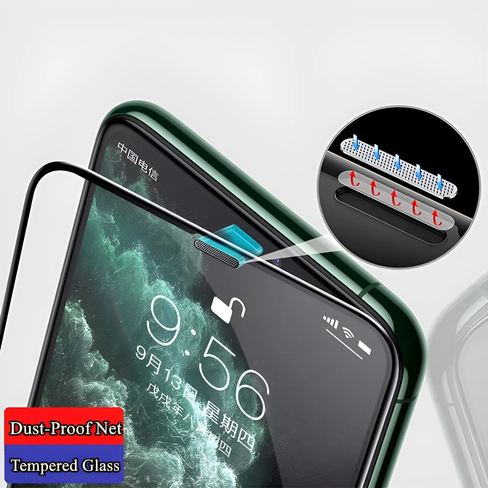 Privacy tempered glass screen protector for iPhone showing full coverage and anti-peep feature