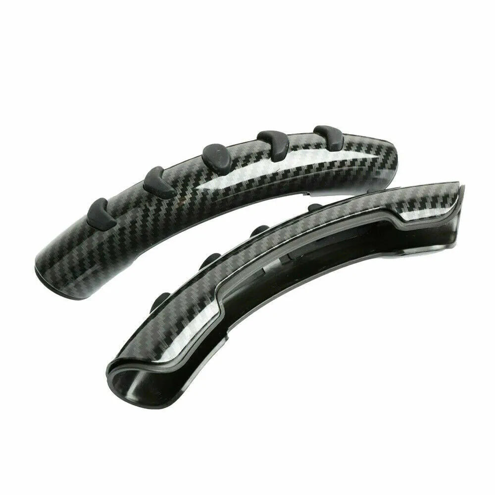 Carbon fibre black steering wheel anti-slip sleeve showing textured surface and 38cm diameter measurement