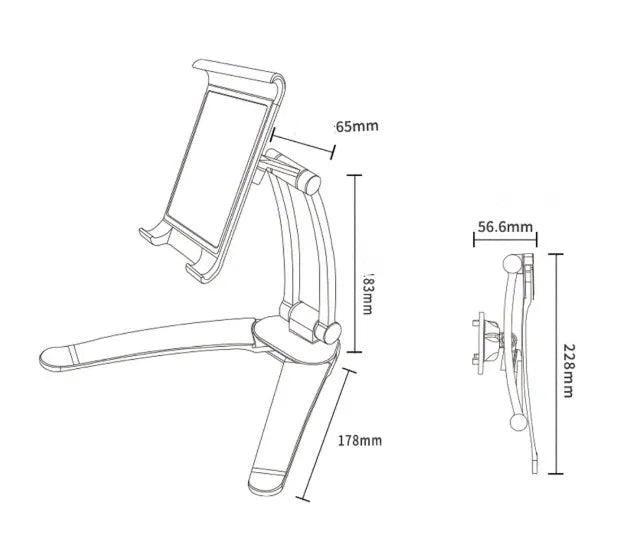 Silver aluminium alloy desktop tablet stand with adjustable white mount holding a tablet