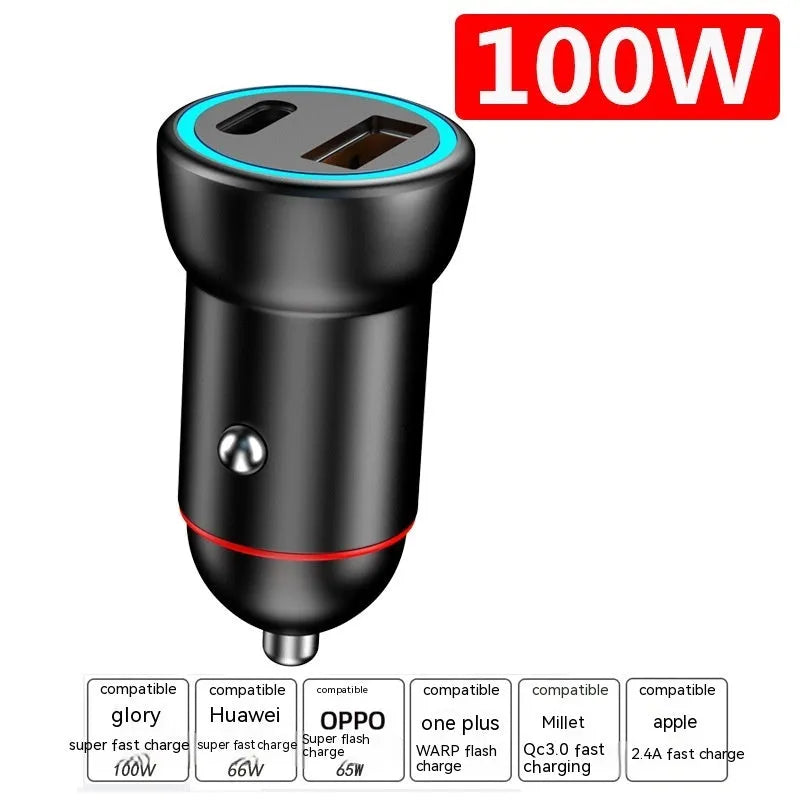 Black zinc alloy car charger with USB port measuring 38mm x 21mm x 21mm