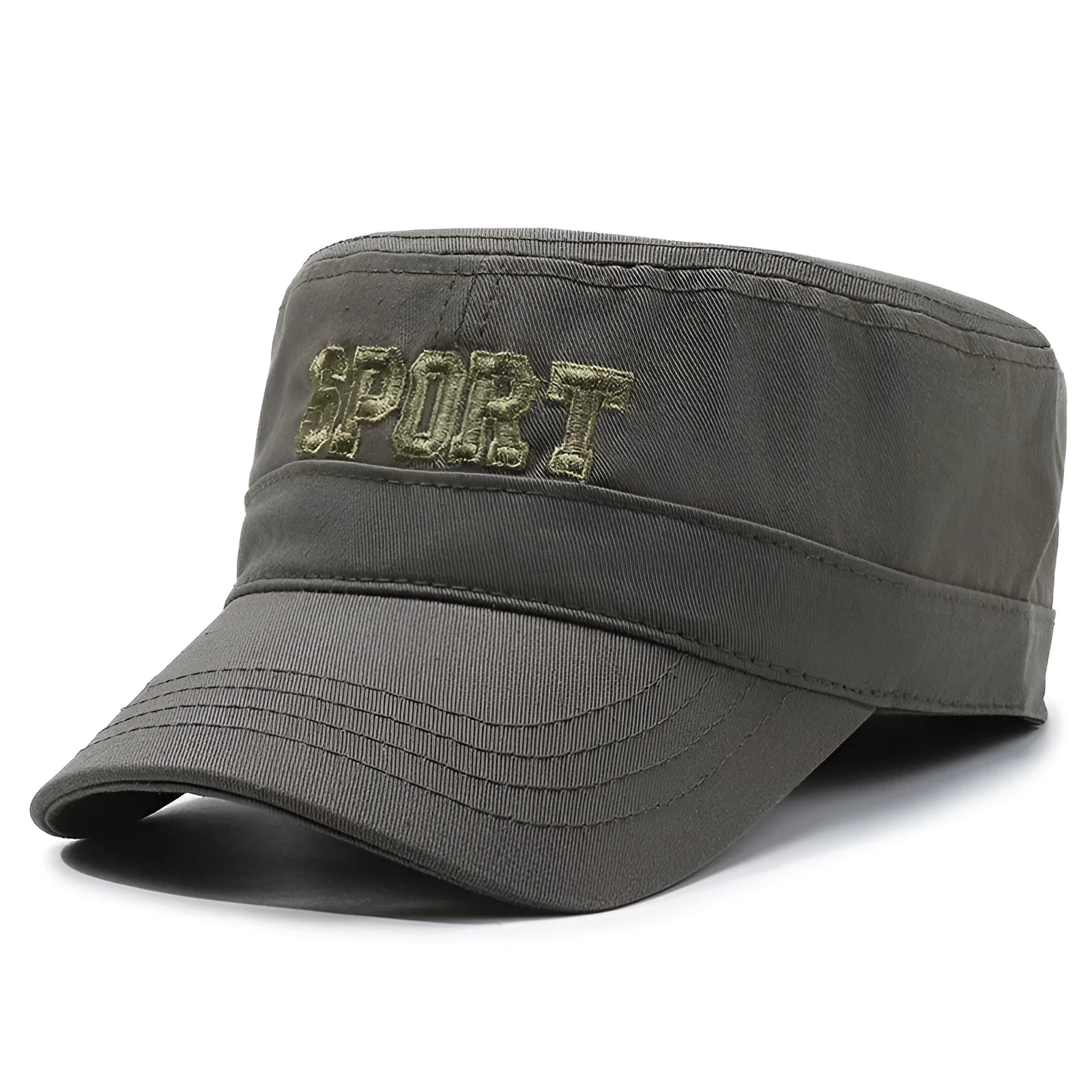 Men's adjustable cotton flat-top peaked cap in multiple colours offering sun protection