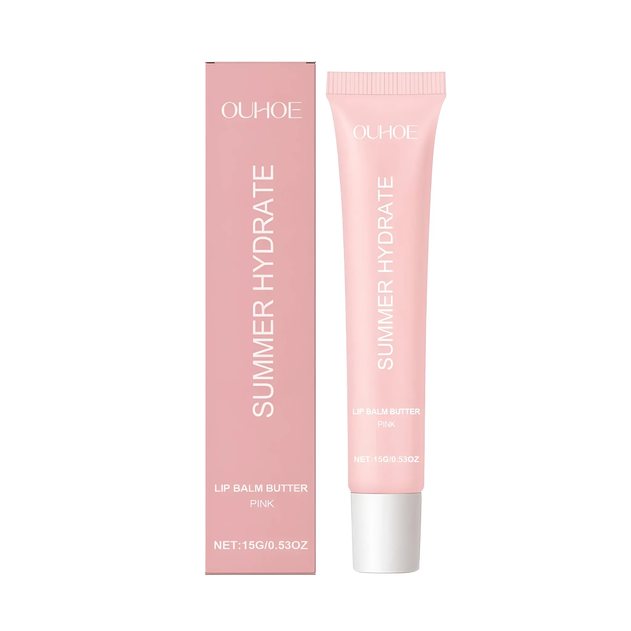 Pink shea butter lip balm stick with natural oils and vitamin E