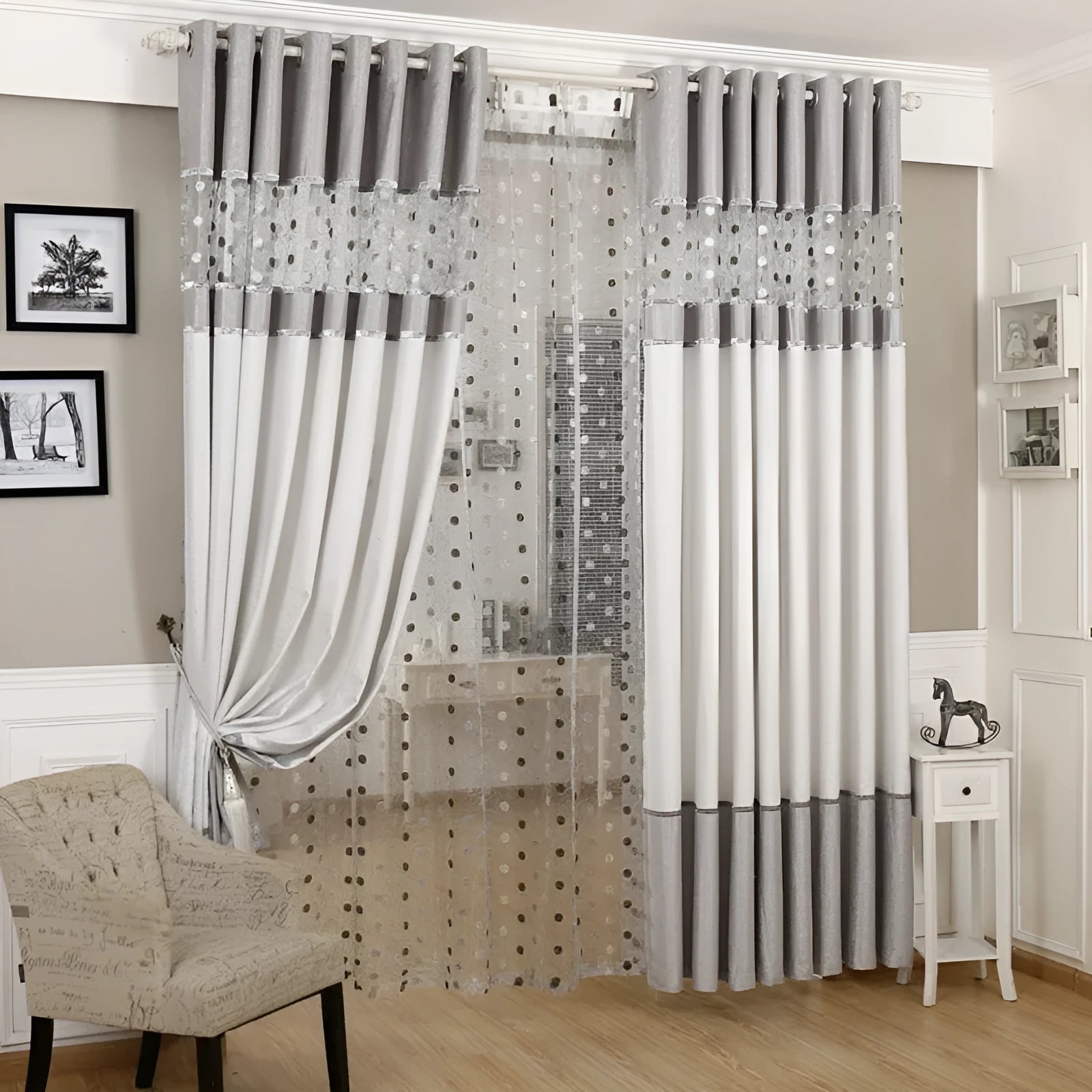 Custom blackout curtain panel available in multiple widths with hook, Korean hook, or ring hanging styles