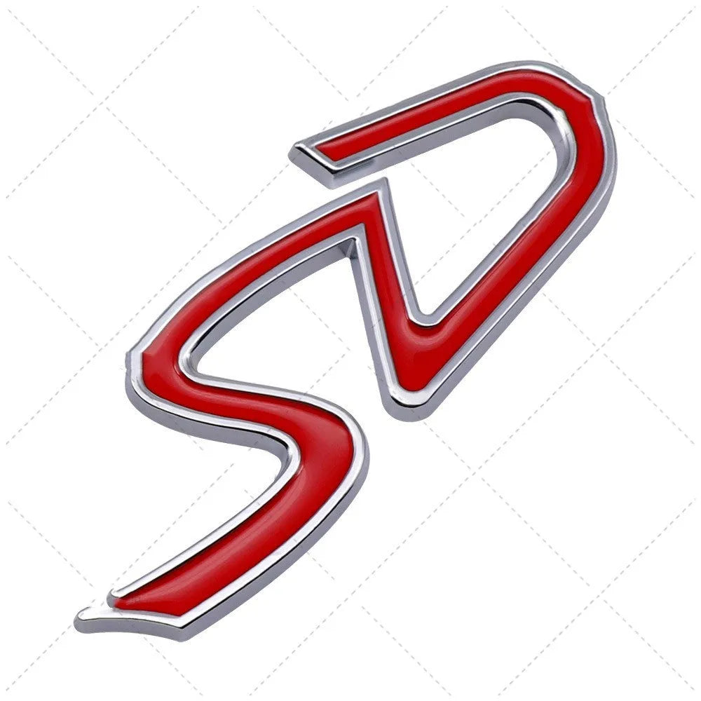 Metal decorative SD pattern car bumper sticker in red and silver colour combination