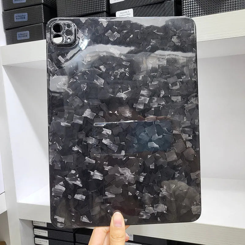 Carbon fibre protective cover for iPad Pro 11 with embossed plaid design