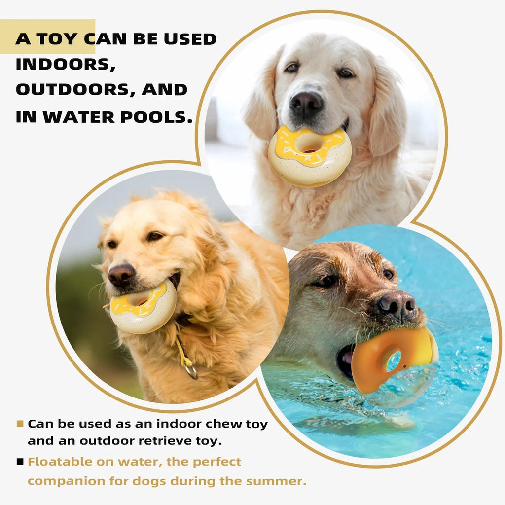 Donut-shaped dog chew toy in pink colour with textured TPR surface for dental cleaning