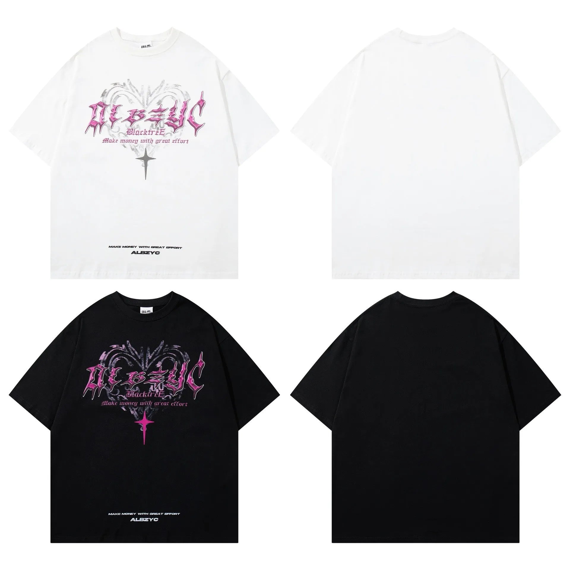 Men's black retro print cotton t-shirt with short sleeves and round neck.