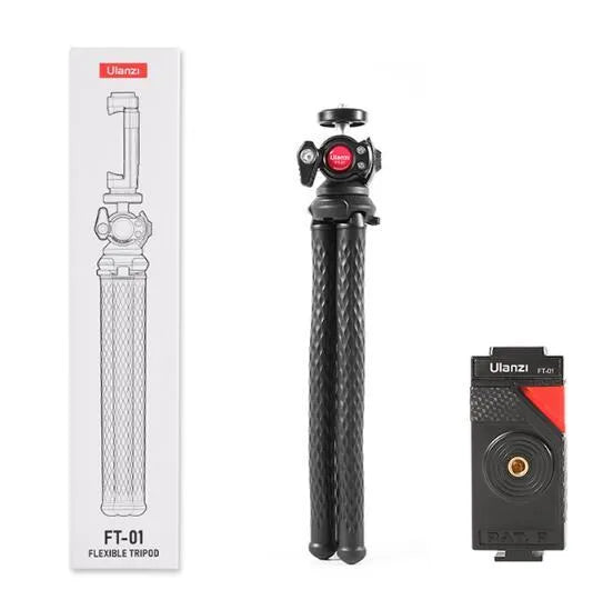 Black octopus flexible tripod with mobile phone clip extended to 360mm