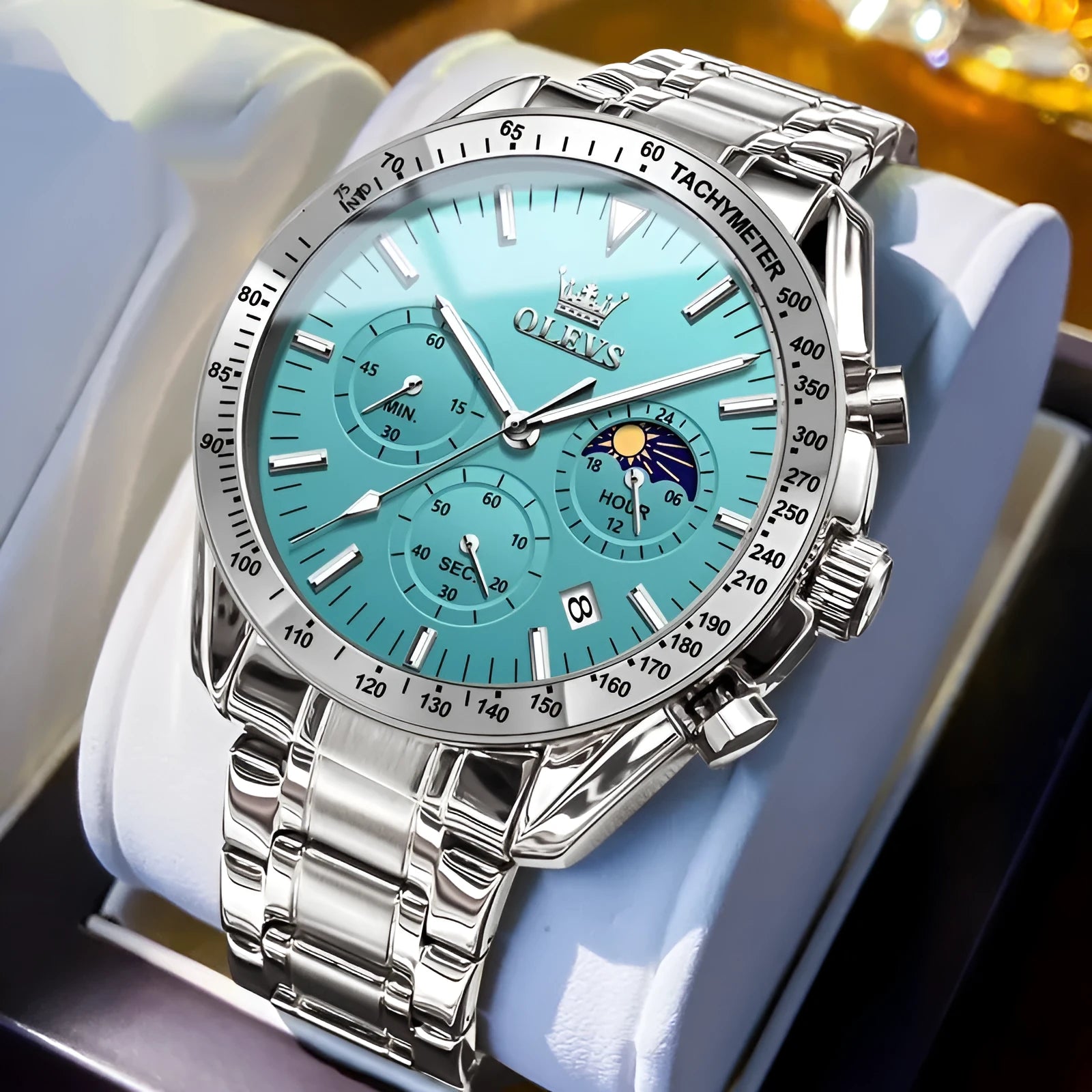 Men's quartz sports fashion watch with 42mm alloy case and steel band in Full Rose Gold colour option