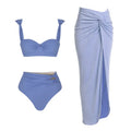 Women's gold button one-piece swimsuit with matching skirt in assorted colours