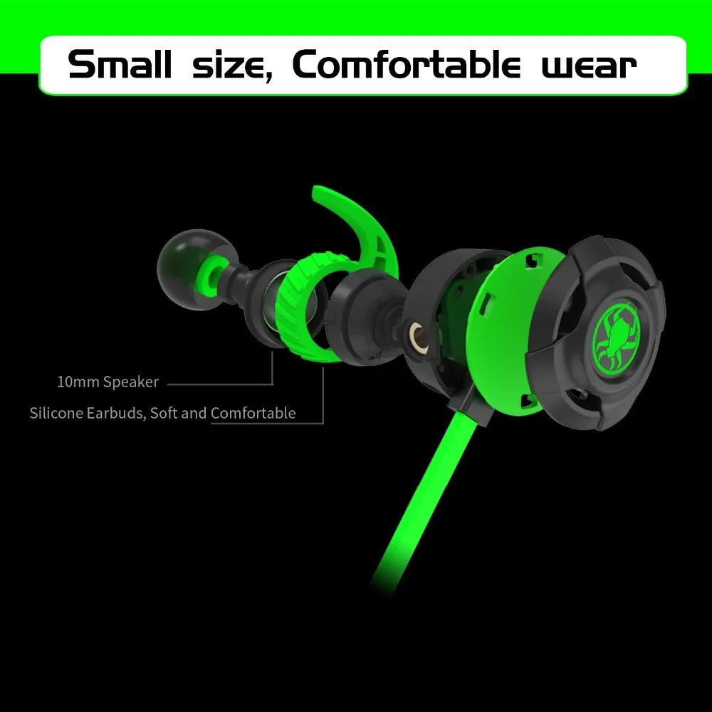 Shuangmai wired in-ear gaming headset in black, green, and red with 1.5cm cable