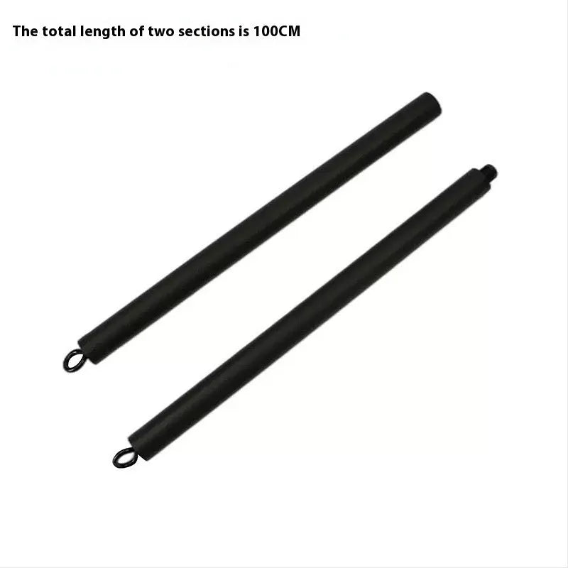 A two-segment push-and-pull fitness rod for yoga and pilates exercises.