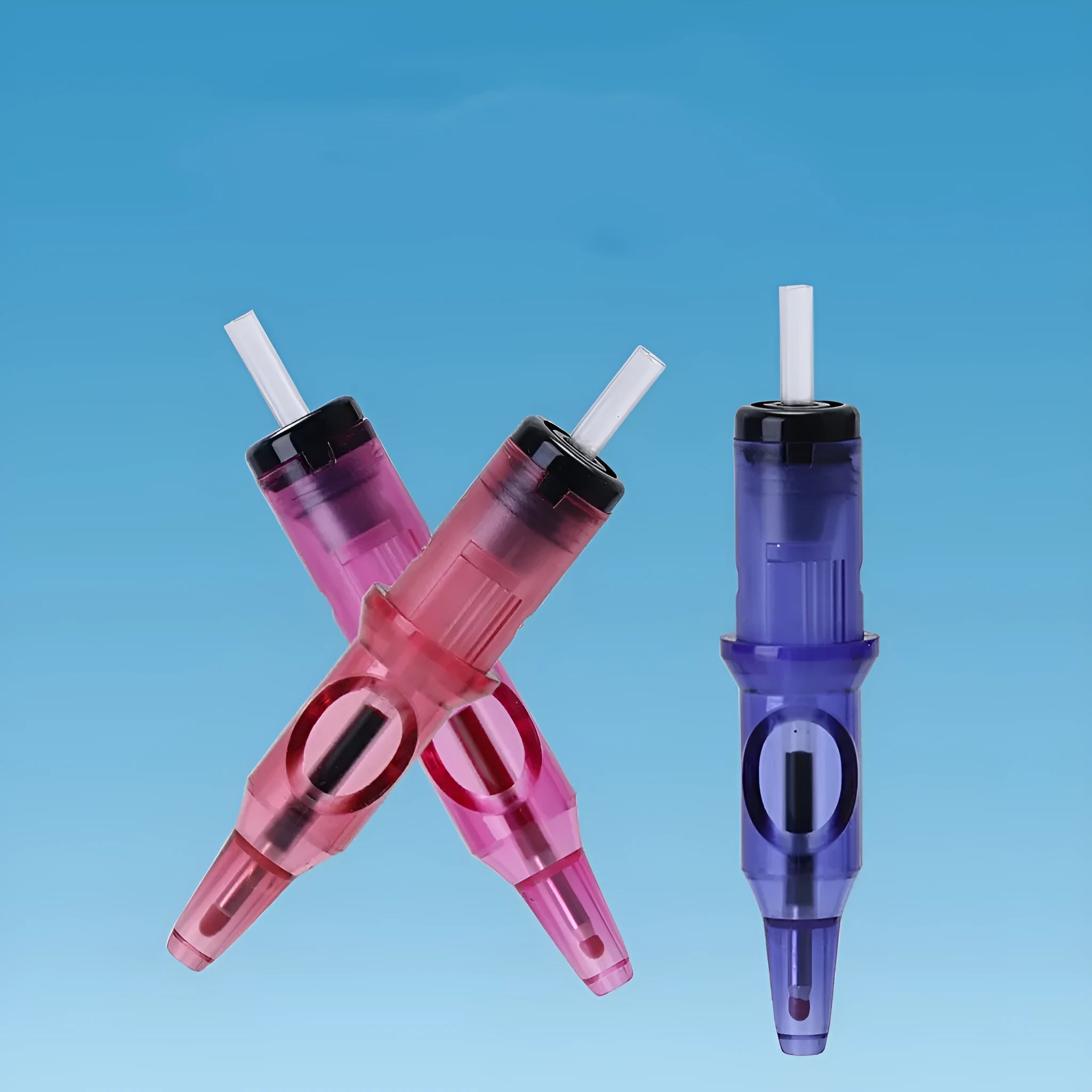 Tattoo integrated needle drawing tool in various colours including red, pink, green, blue, and black.