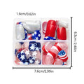 Red, white, and blue false nail set with large American star pattern, square shape.