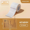 Transparent waterproof adhesive label pack showing multiple size options on thermal synthetic paper