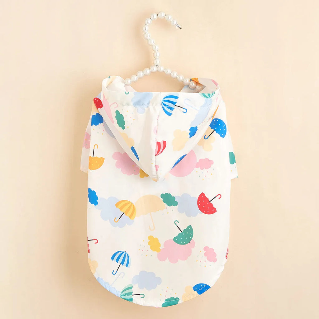 Cartoon umbrella pattern colourful polyester dog or cat raincoat available in sizes XS S M L XL