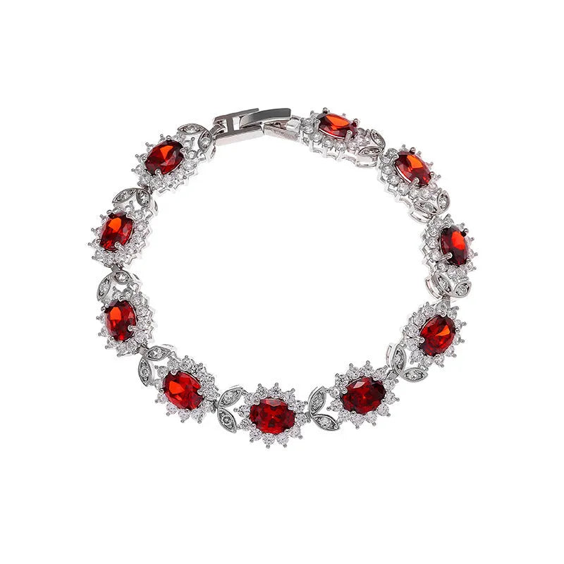 Women's simple zircon bracelet with environmentally friendly alloy and electroplated finish in gemstone colours