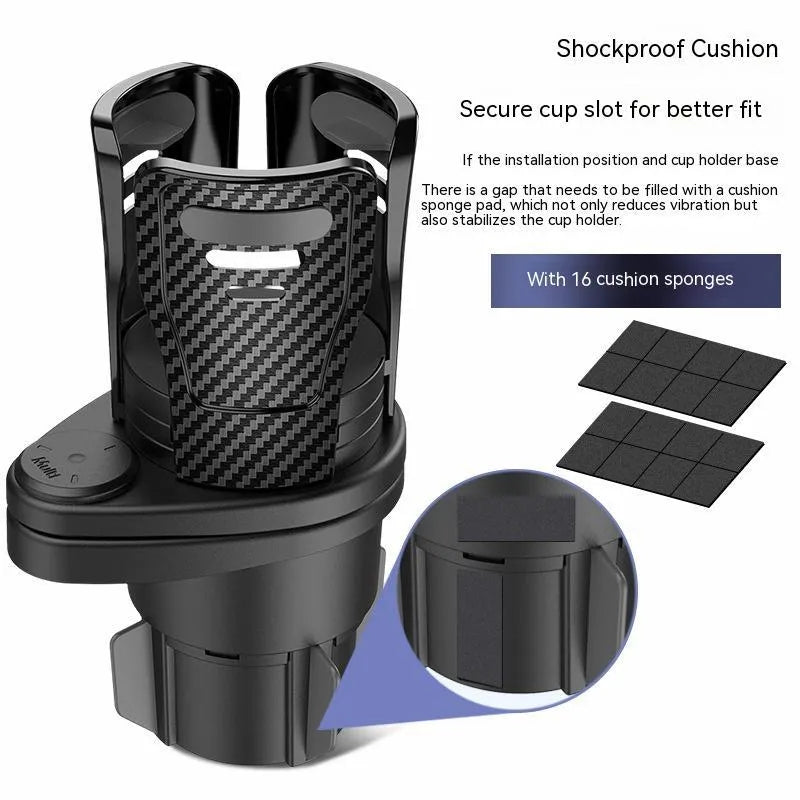 Black car cup holder modification unit with carbon fibre matte texture