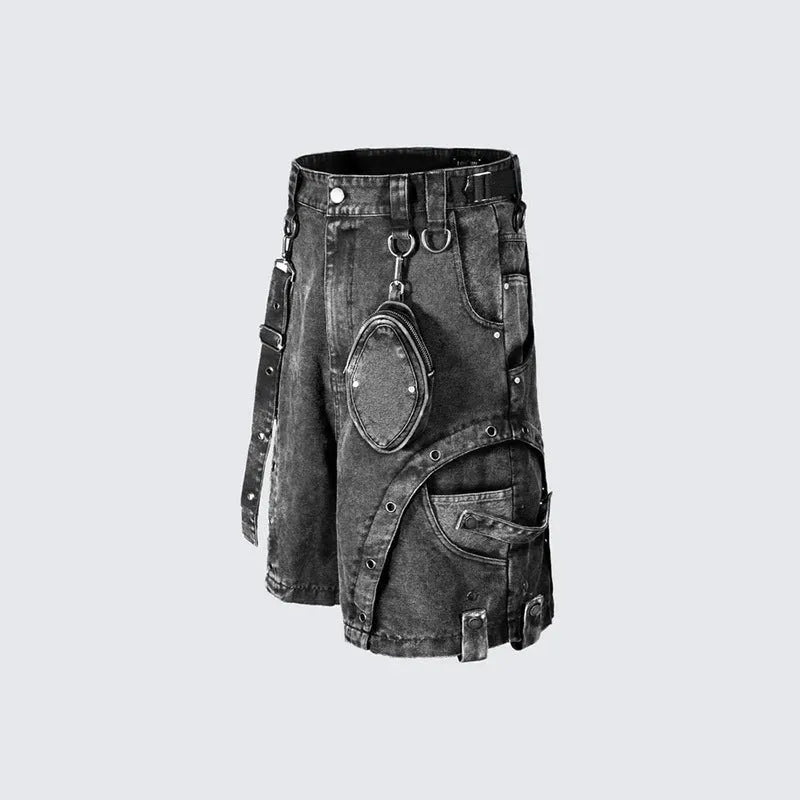 Retro high street loose washed denim shorts with high waist and fifth pants length