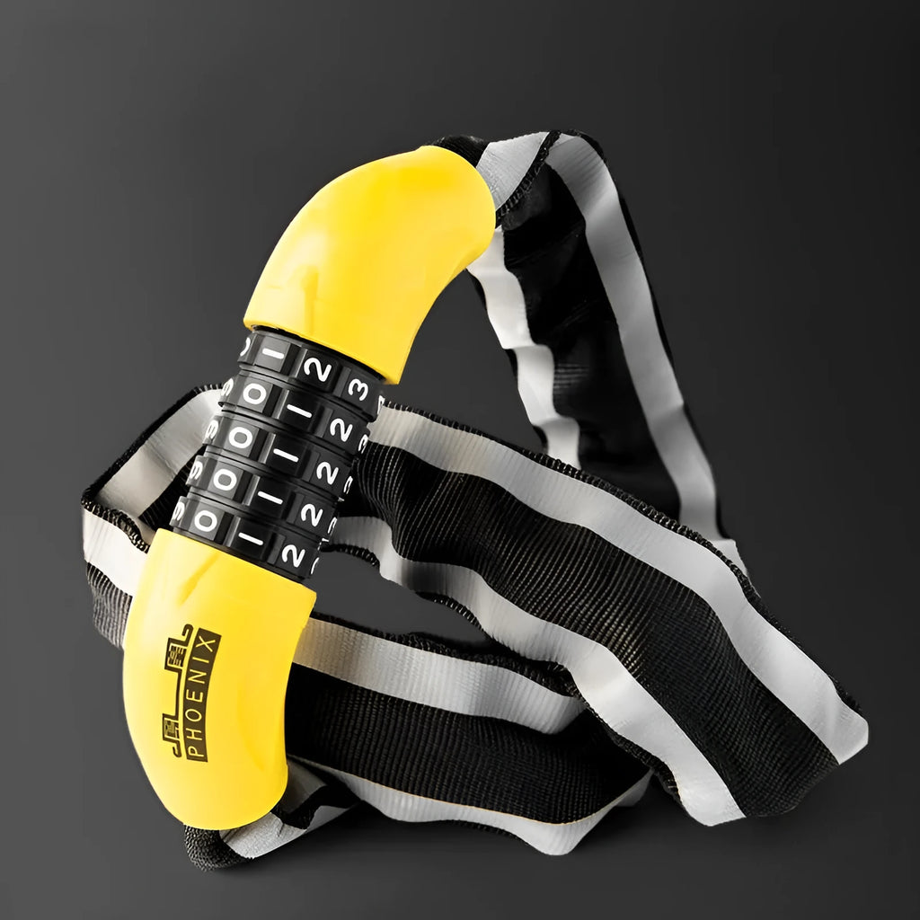 95cm zinc alloy mountain bike chain lock with anti hydraulic shear mechanism in black or yellow