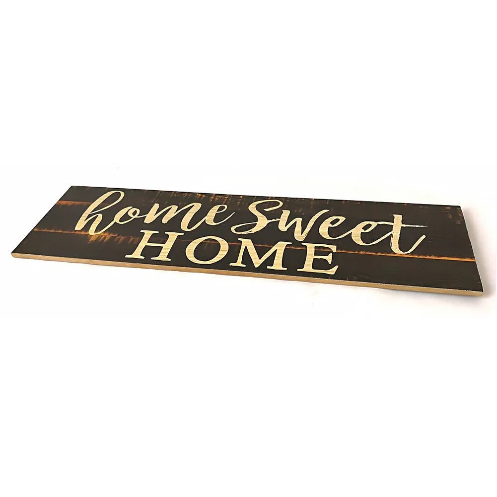 Wooden Home Sweet Home carved wall hanging ornament in black or white, 40cm wide