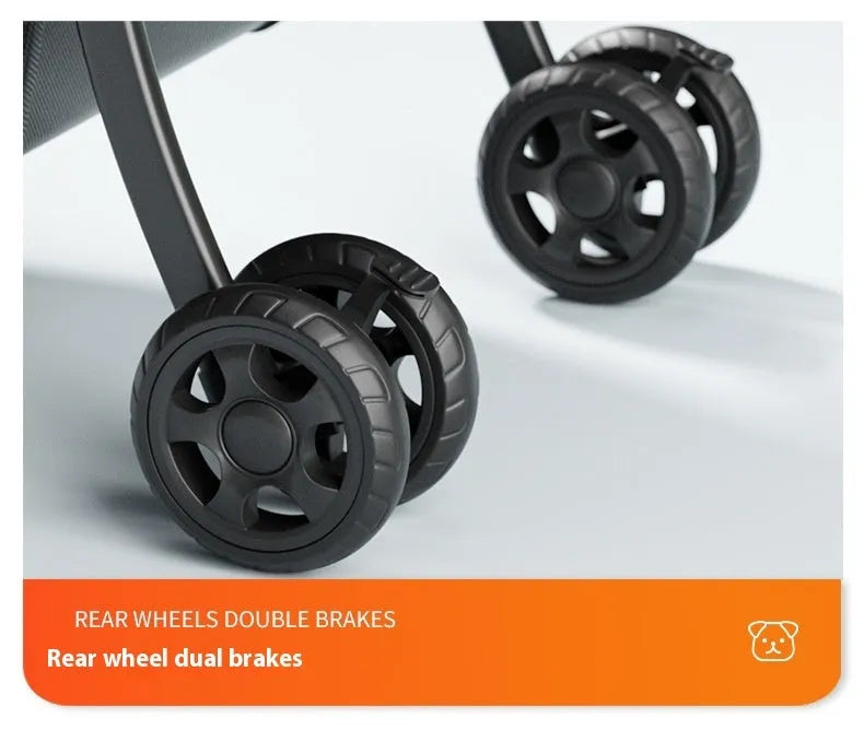 Black folding pet cart with one-click mechanism and removable design for pet transportation