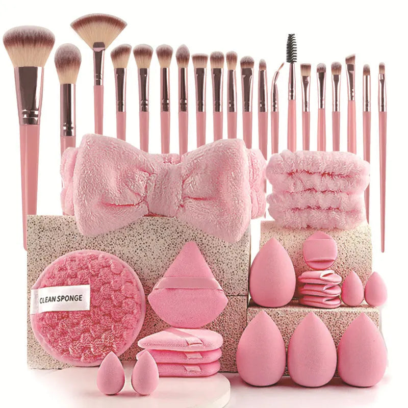 Beauty tools combination set with hydrophilic non-latex sponges in brown, pink and purple colour options