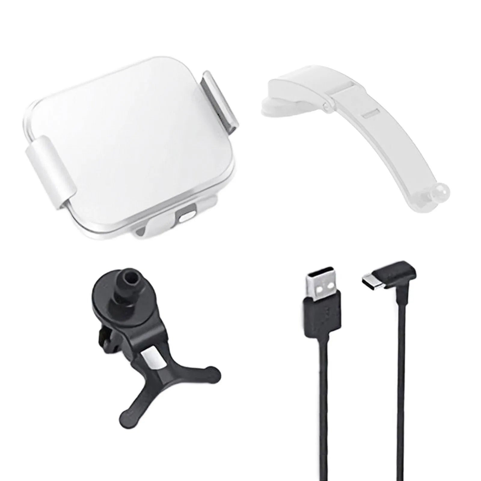 Grey wireless charging car phone holder with folding screen shown with air vent clip and suction cup mount