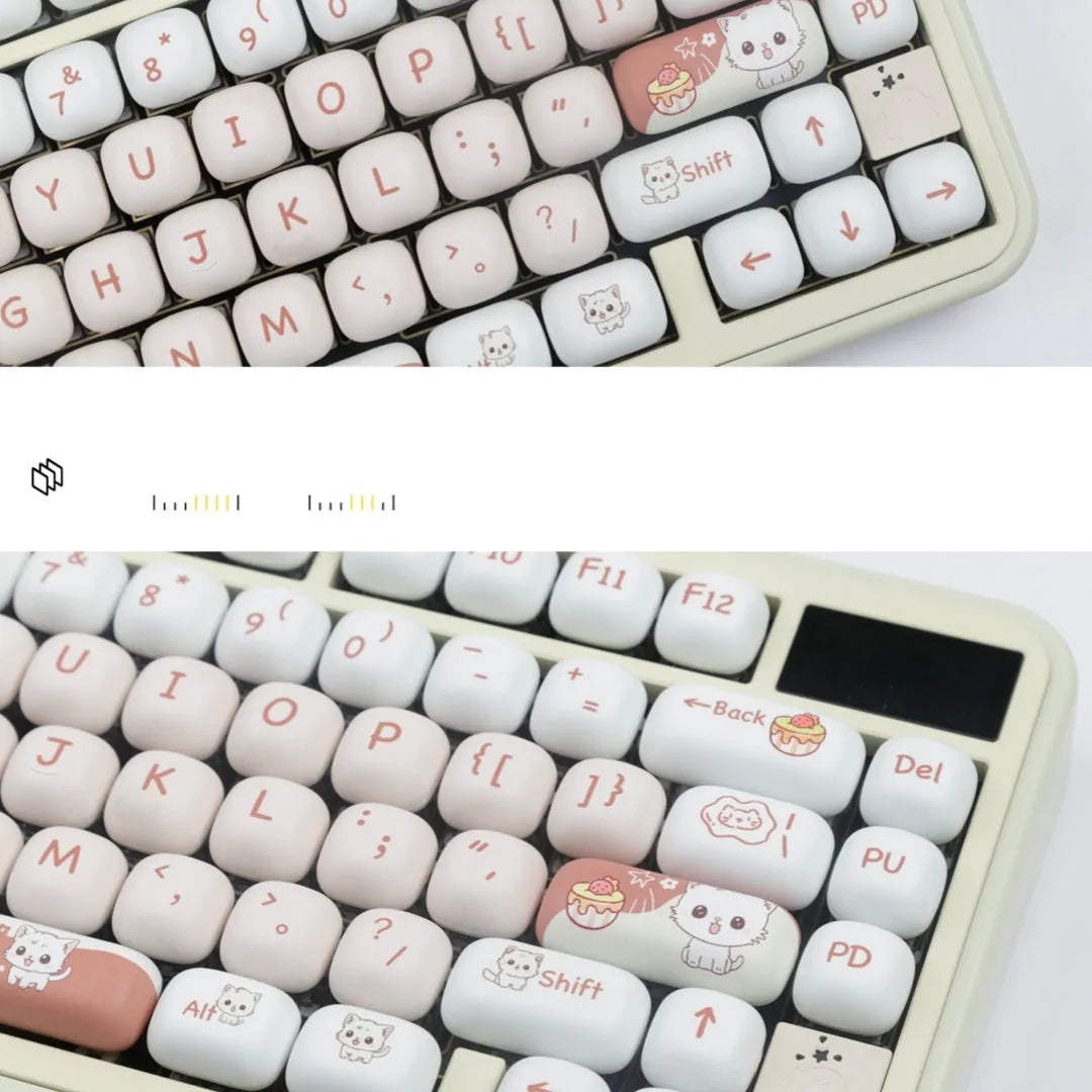 Dessert Cat cartoon themed MOG round key cap set for mechanical keyboards on a white background.