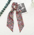 Spring green floral cloth hair ring with long ribbon accessory for women's hairstyles