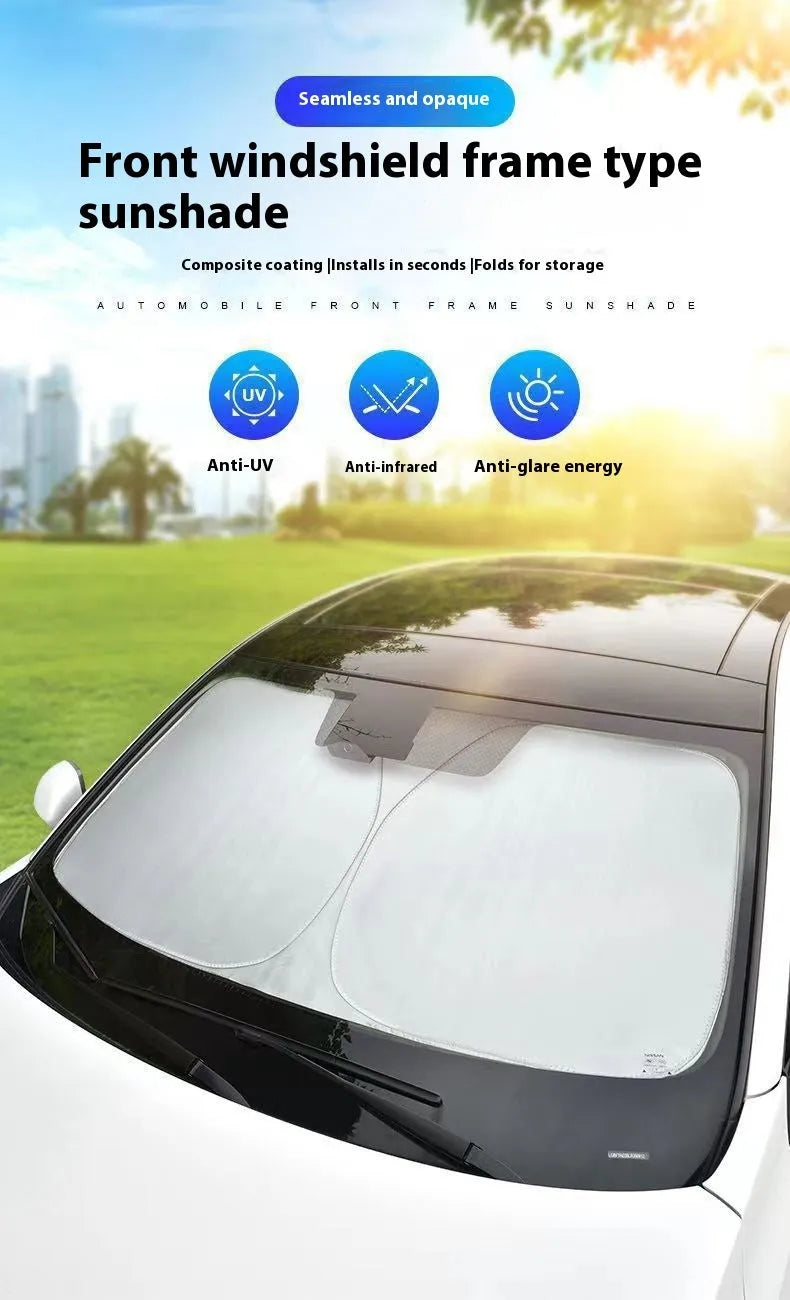 Titanium silver aluminium foil car sunshade folded to show size and reflective surface