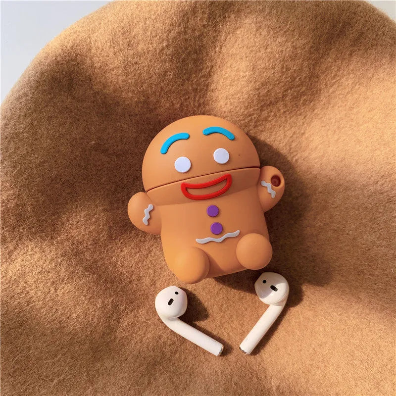 Thick gingerbread man silicone protective cover for AirPods 1st and 2nd generation with hook