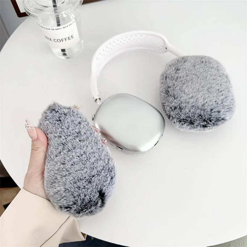 Plush TPU headphone case for AirPods Max in yellow leopard print covering ear cups