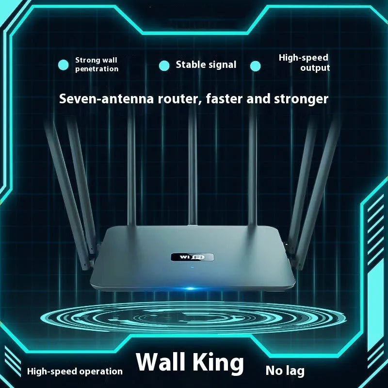 Dual-band 5G Gigabit WiFi router in black or white offering whole-house coverage with through-wall signal penetration