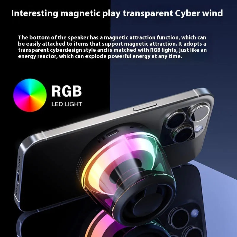 Portable Bluetooth speaker with ambient lighting and magnetic base in black or white colour
