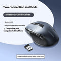 Black wireless Bluetooth dual-mode ergonomic mouse with side silicone finger rest and five-speed DPI for laptop office use