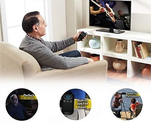 Magic Ear digital hearing amplifier with background noise reduction in handheld radio-style design