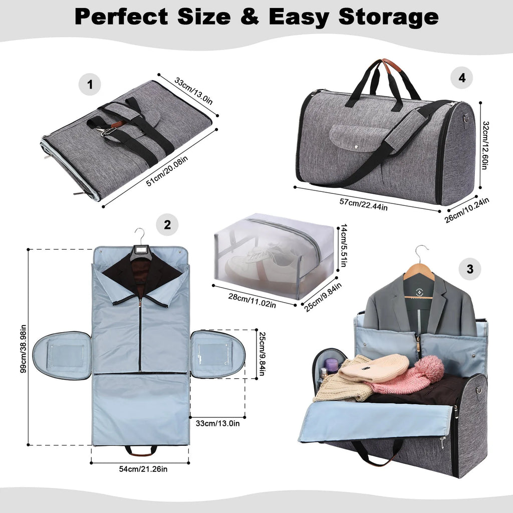 Folding duffel luggage bag in dark blue with 36-55 litre capacity for travel and gym use