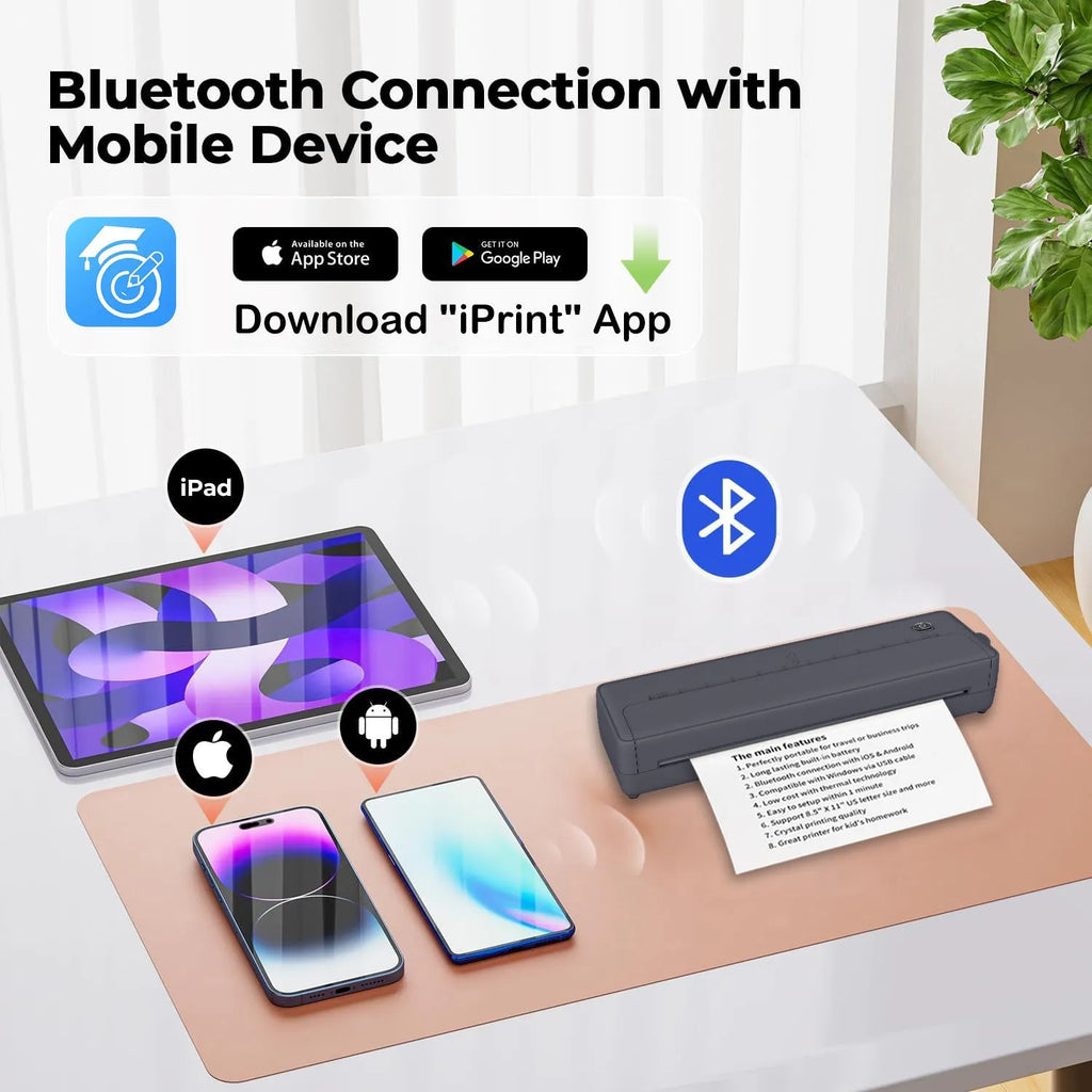 X8 portable A4 printer with Bluetooth wireless connectivity for mobile phones and computers